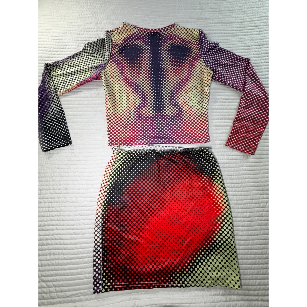 Unbranded 2 Piece Skirt Set Womens Large Multicolor Excellent Halftone Rave Wear